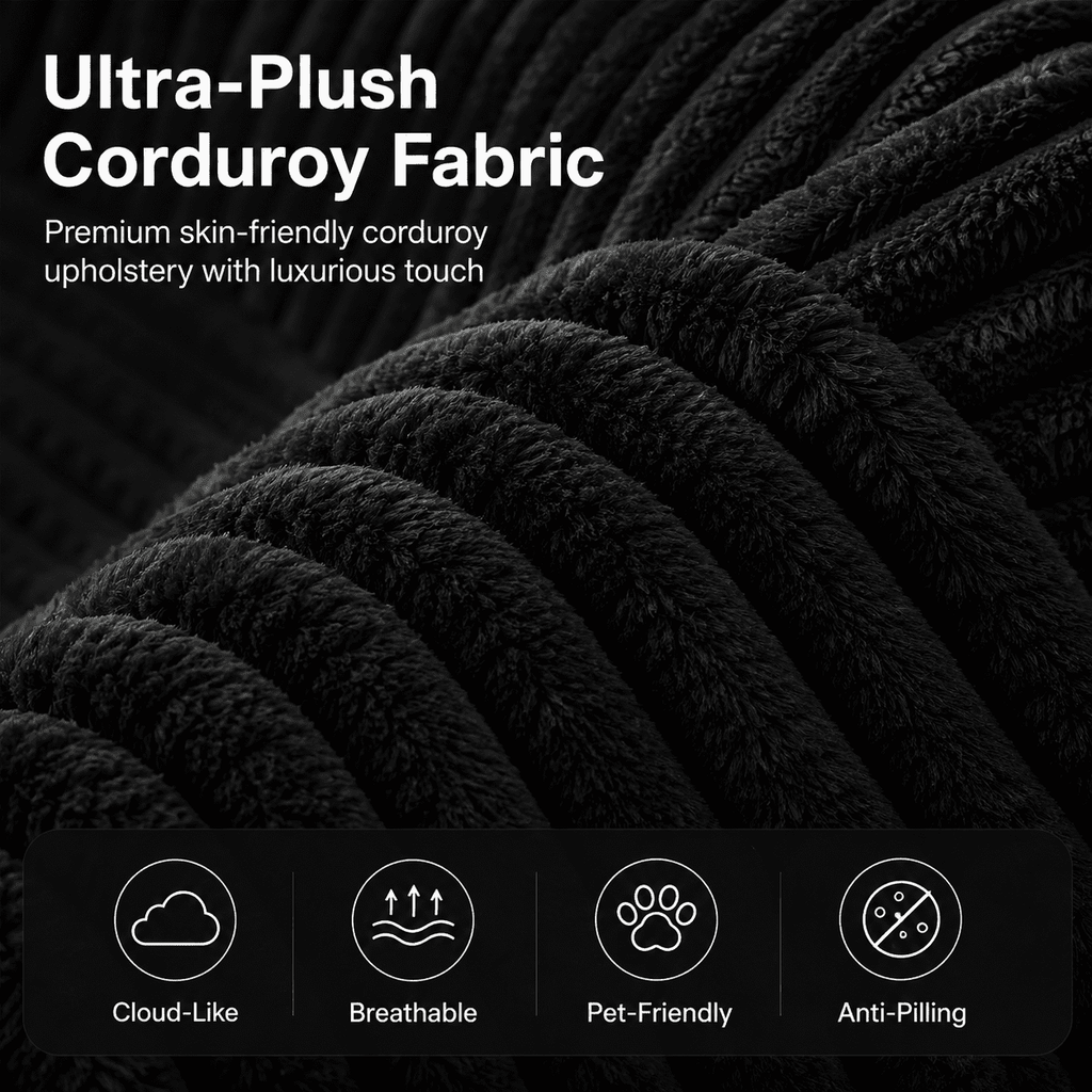 104" Corduroy Modular Sectional Sofa, L-Shaped Deep Seat Couch with Chaise, Pocket Spring Support, No Assembly Required, Black